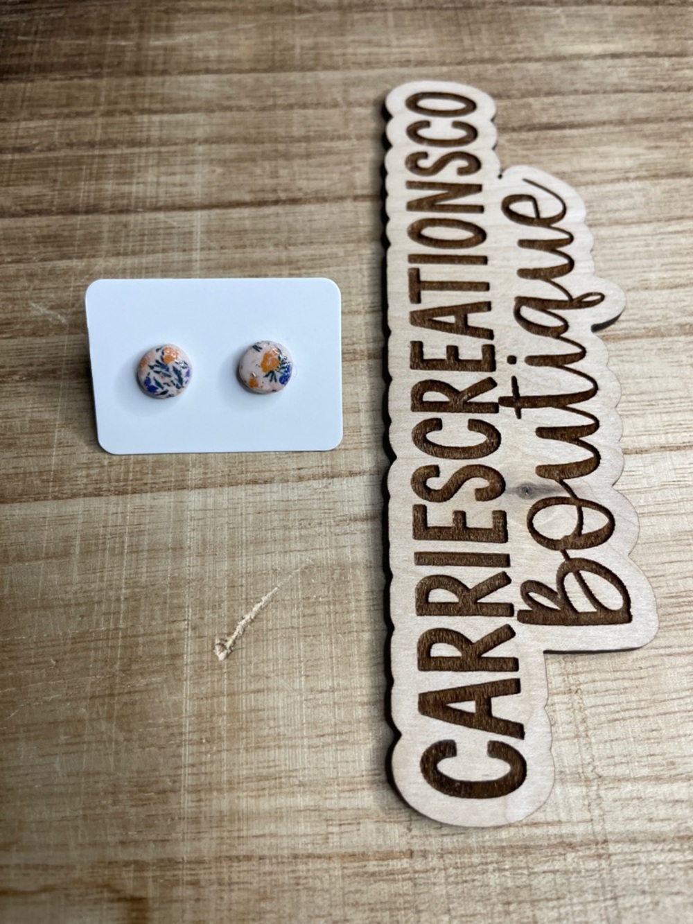 Floral Round Button Earrings — White, Blue & Orange